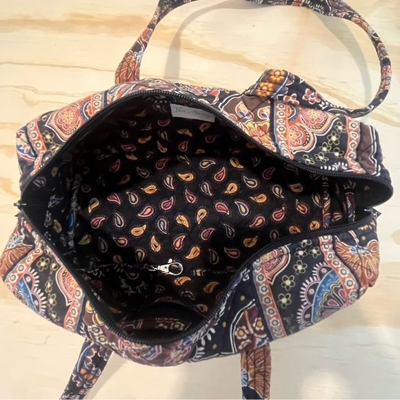 Vera Bradley Quilted Handbag Black w/Fall Colorful Paisley  Design - Picture 5 of 8